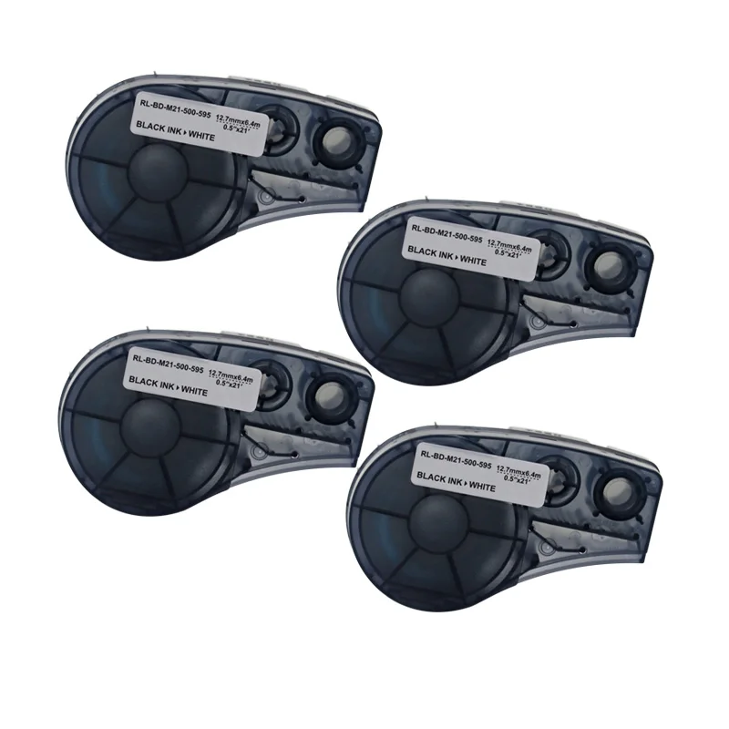 

4Pcs M21-500-595 High Adhesion Vinyl Label Tape Black on White 12.7mm*6.4m Compatible for Brady BMP21-PLUS IDPAL LABPAL Label