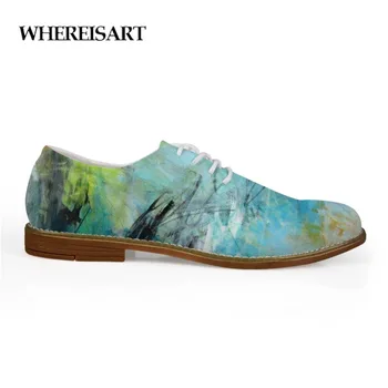 

WHEREISART High Quality Landsca Painting Leather Shoes Men Breather Men Fashion Leather Loafers Flat Spot Printing Dress Shoes