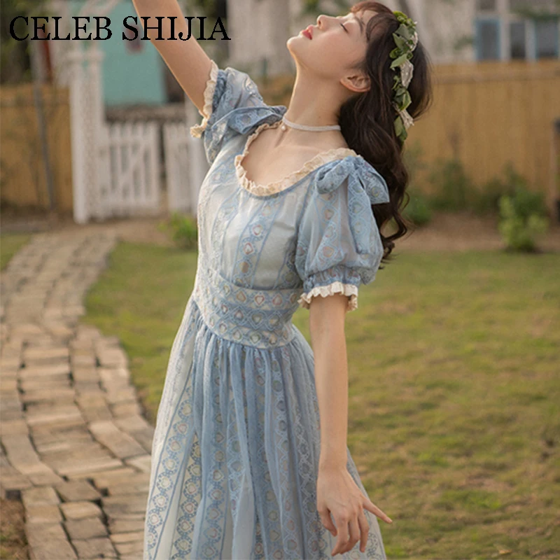 

New Woman dress short sleeve Slash neck blue apricot elegant sweet princess dresses female autumn spring vestido femme
