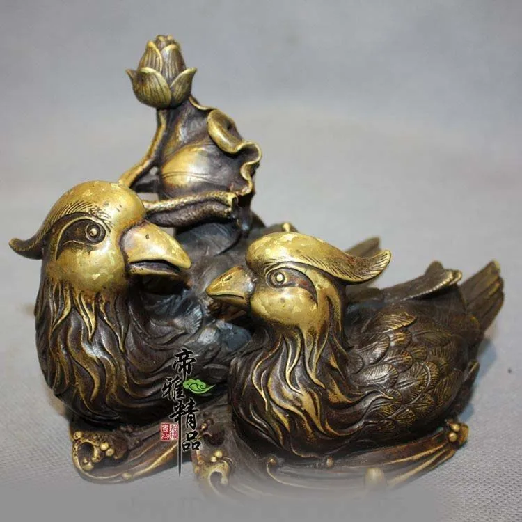 

China Palace Bronze Copper Gild Lotus Mandarin Duck Statue Decoration Sculpture