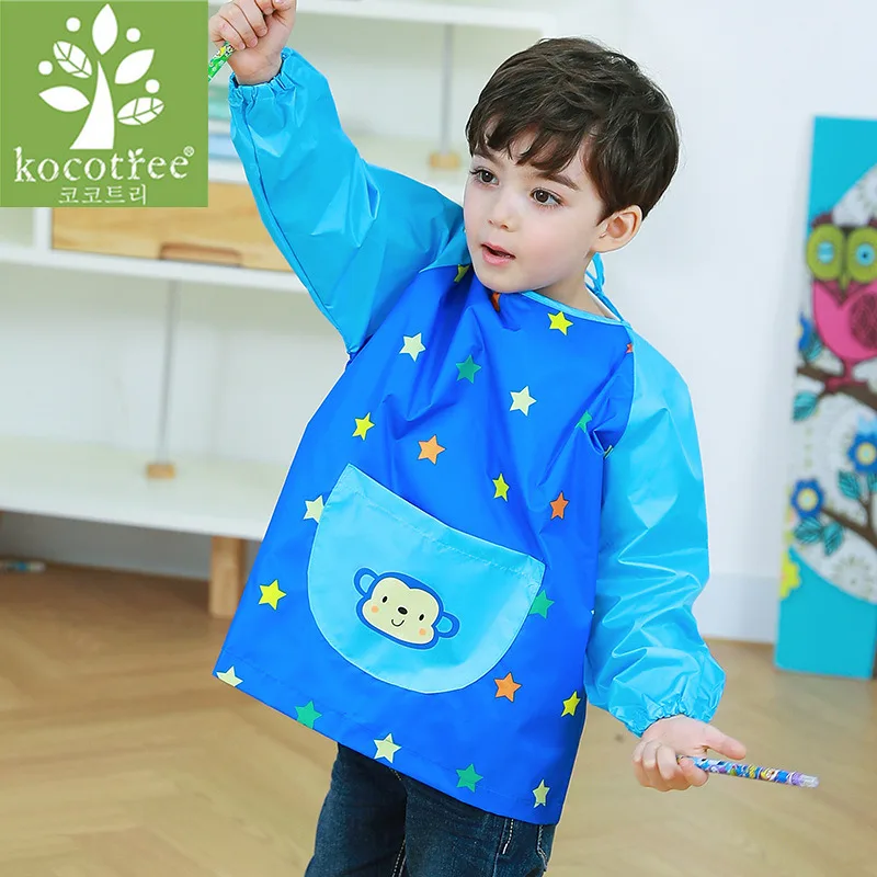 Cartoon Long Sleeved Gown Children's Apron Kids Boys Girls Art Craft Painting  Apron Baby Feeding Smock