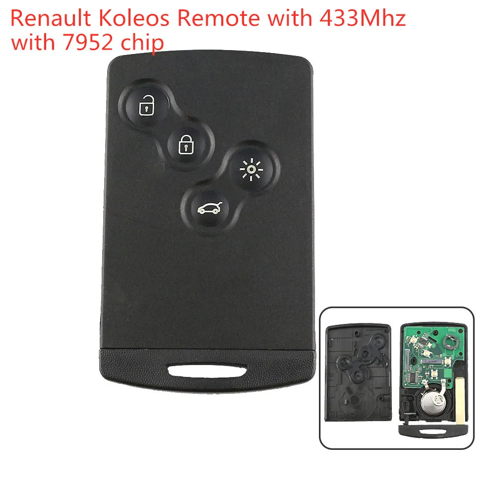 

RIOOAK Auto key 4 button Smart Card key Keyless Entry Fob pcf7952 chip For Renault Koleos Scenic Laguna key