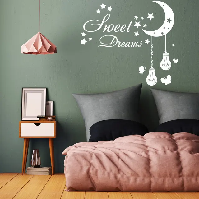 Sweet Dreams Wall Decal Nursery Moon Stars Vinyl Sticker Lights Bulb Sweet Dreams Wall Decal Nursery Moon Stars Vinyl Sticker Lights Bulb Home Decor Kids S Bedroom