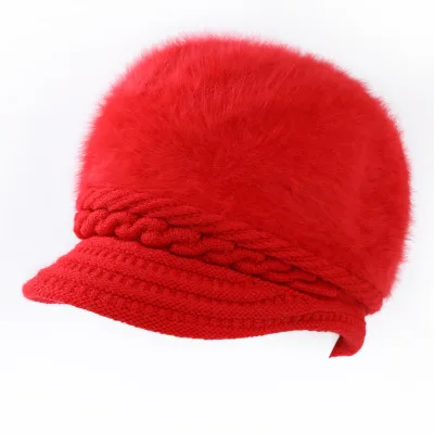 Осенняя и зимняя Корейская версия волнистая доска со схемой кролика меховая шапка женская повседневная шапка толстый теплый вязаный свитер шапка jooyoo - Цвет: Красный