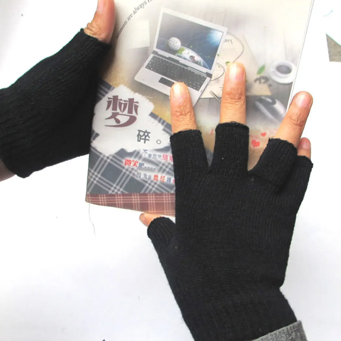 Модные теплые перчатки на полпальца, вязаные мужские перчатки без пальцев, перчатки для обучения компьютеру, повседневные Модные осенние и зимние