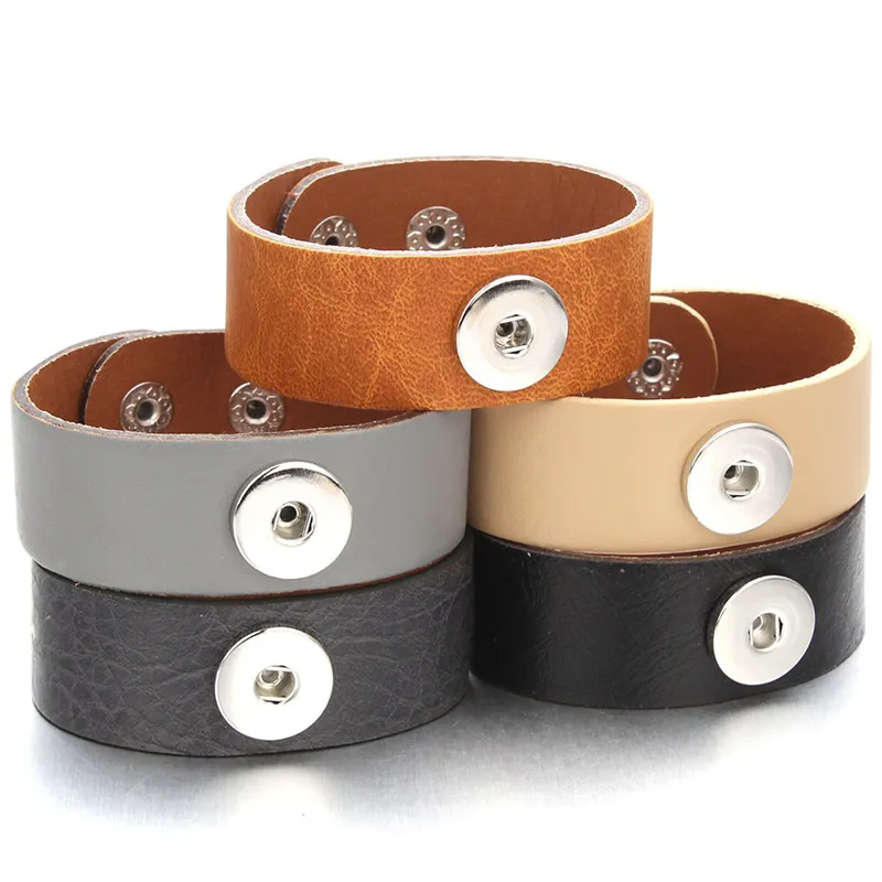 

New Arrival Snap Leather Bracelet Vintage Genuine Button Snap Bracelets Fit 18MM Snap Jewelry ZG515
