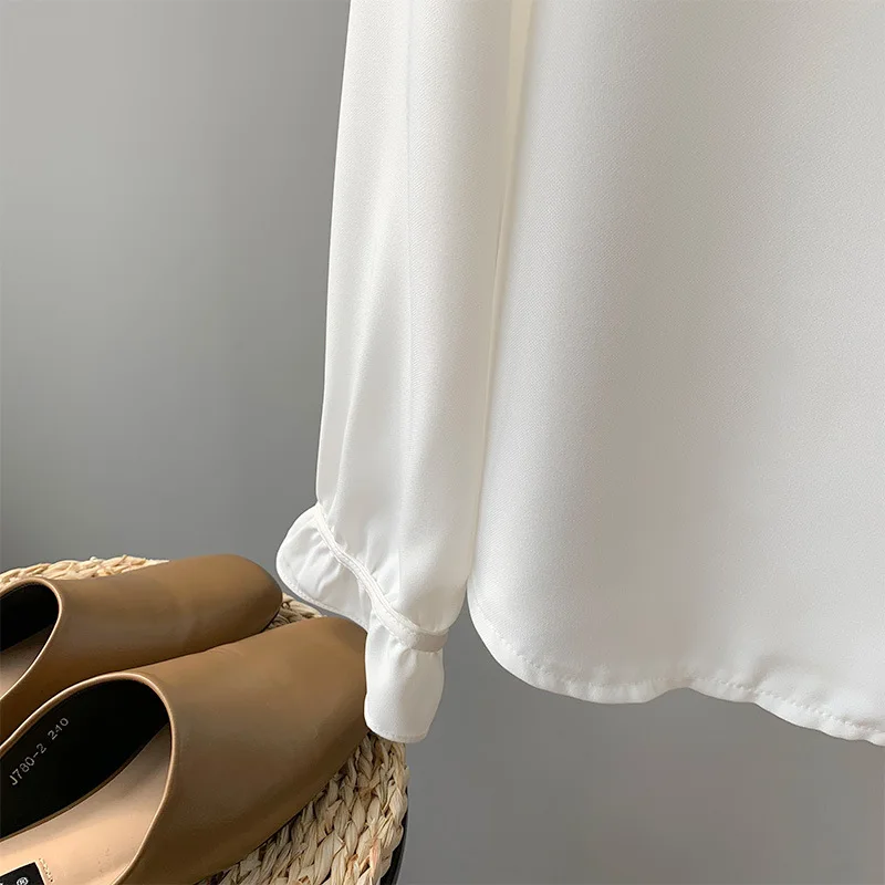 De Tops Blanco 2019 Casual Coreana Volantes Moda Marino Elegante Larga Manga azul Cuello Mujer Blusas Camisas Blanco fxq7d4x