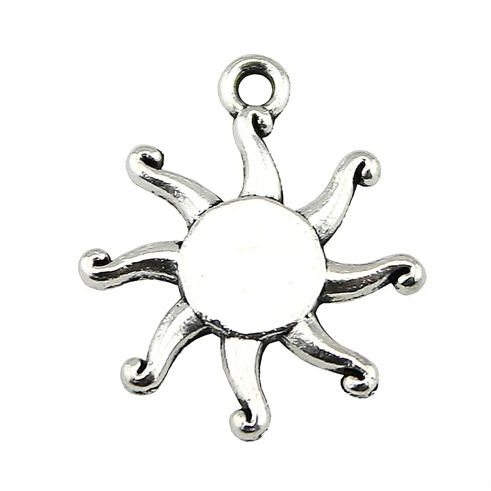 15pcs Sun Pendant Charms For Jewelry Making 2 Colors Antique Bronze Antique Silver Sun Charms