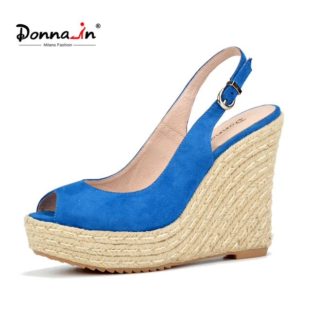 Donna-in/2018 г. летние женские босоножки из натуральной кожи на высоком каблуке, обувь на танкетке с открытым носком, Модные женские сандалии