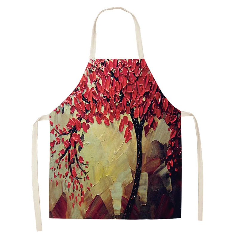 1 Pcs 68cmx55cm Plant Flower Aprons for Woman Sleeveless Apron Home Cotton Linen Apron Kitchen Cooking Bibs Cleaning Tools