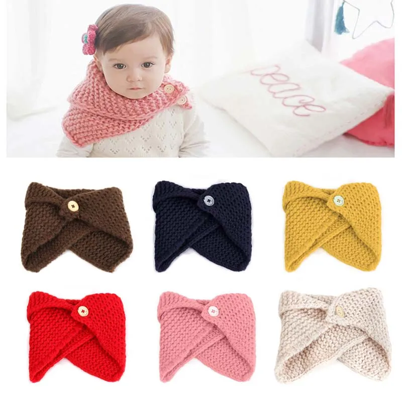 

New Fashion Baby Boys Girls Neck Warmer Winter Scarf Cloak Collar Button Shawl Handmade Knitted Wool Neck Scarves