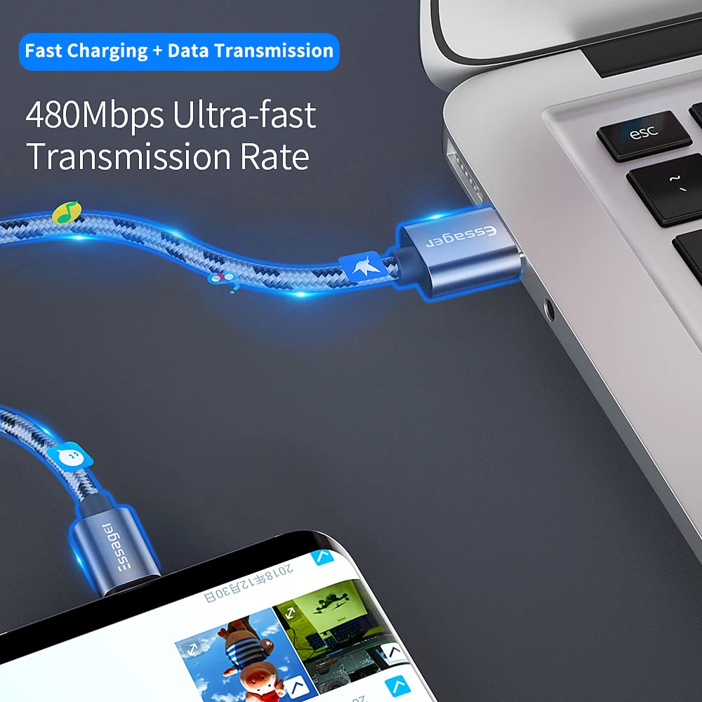 Essager USB نوع C كابل 3A سريع تهمة 3 m USBC نوع-C كابل ل Xiaomi K20 سامسونج S10 oneplus 7 برو الهاتف المحمول USB-C شاحن