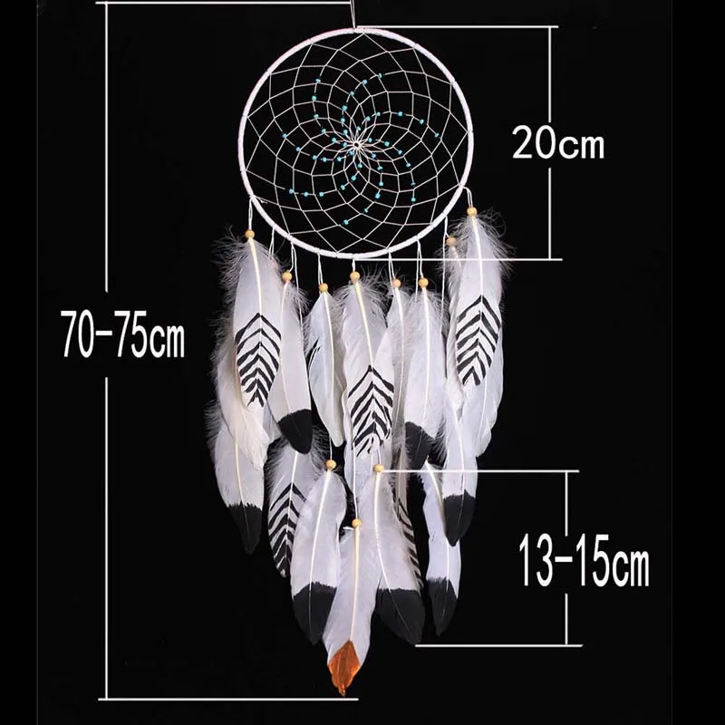 

Indian Style Dream Catcher Net with Feather White Beads Dreamcatcher Circular Wall Hanging Car Home Decoration Gift