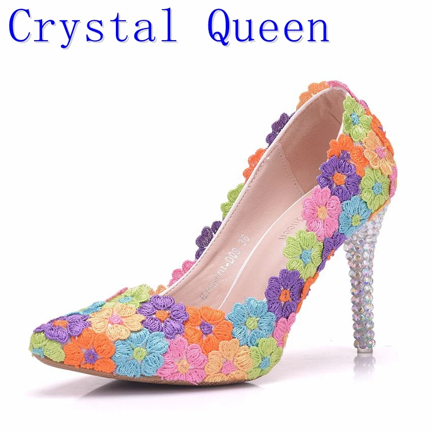 Buy Crystal Queen Colorful Lace Flower Wedding Shoes