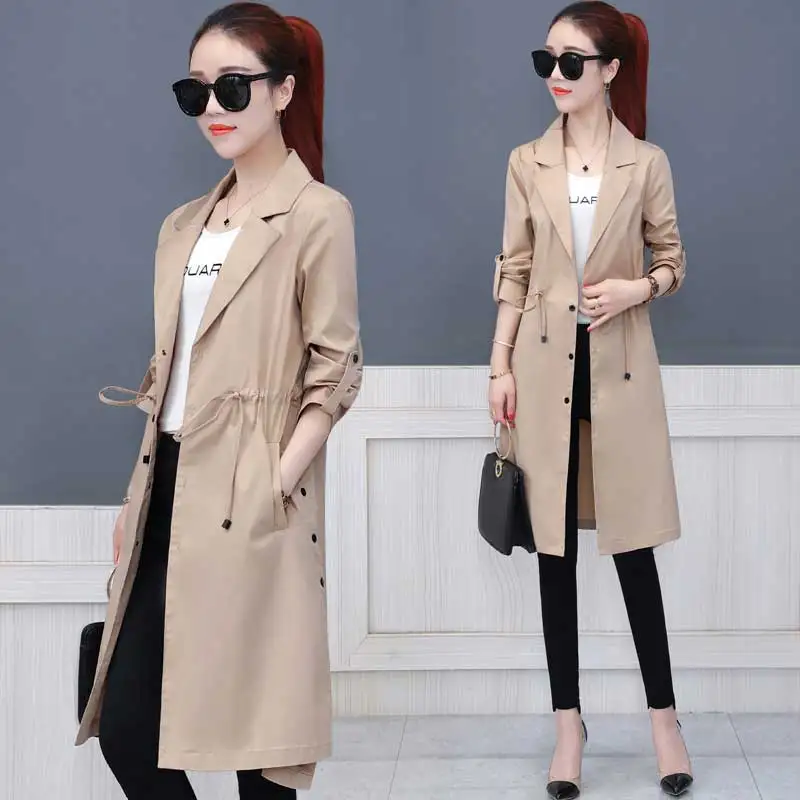 

Plus Size 3XL 4XL Women's Casual Mid-Long trench Coat Oversize Fashion Thin Outwear Windbreaker Female