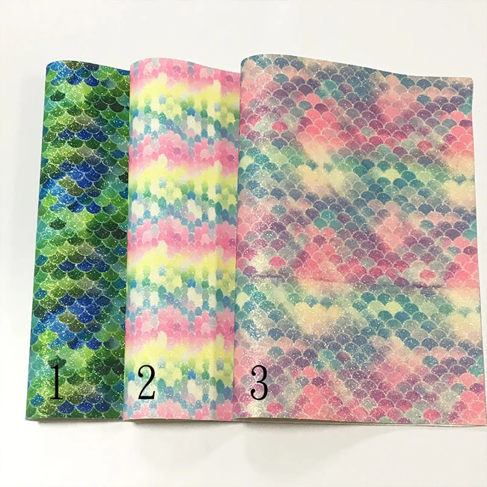 

Lychee Life A4 Fish-scale Printed Leather Fabric Glitter Synthetic Leather for Bags DIY Sewing Material for Hair Bows