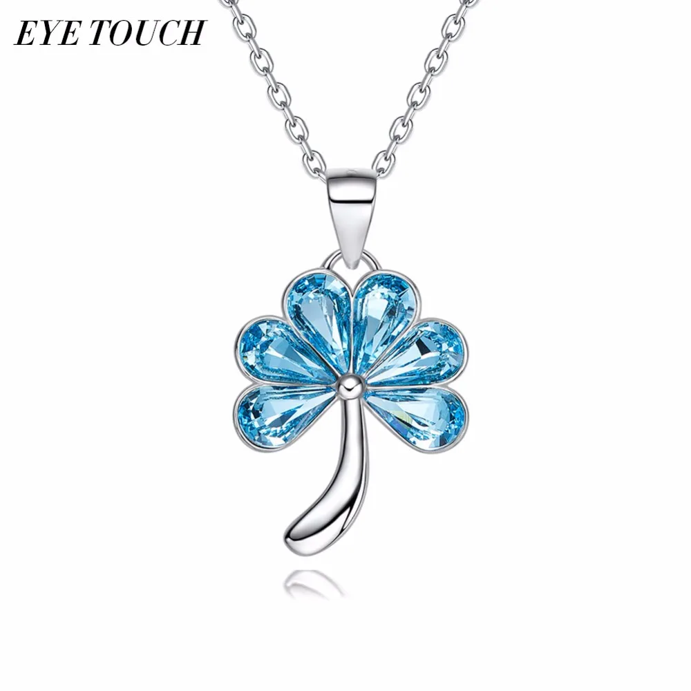 

EYE TOUCH Crystals From Swarovski Necklace Women Pendants S925 Sterling Silver Fashion Jewelry Blue Flower Lucky Female Gift New