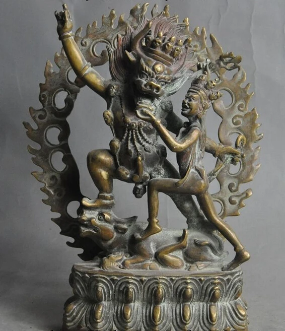 

005331 8" tibet buddhism fane bronze Hayagriva Happy Buddha Mahakala Exorcism statue