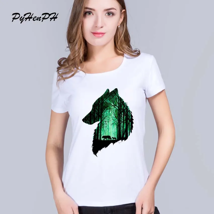 

PyHenPH New 2017 Women's Cool Night Wolf Printed T Shirt Short Sleeve Women T-shirt Harajuku Funny Tee Shirts