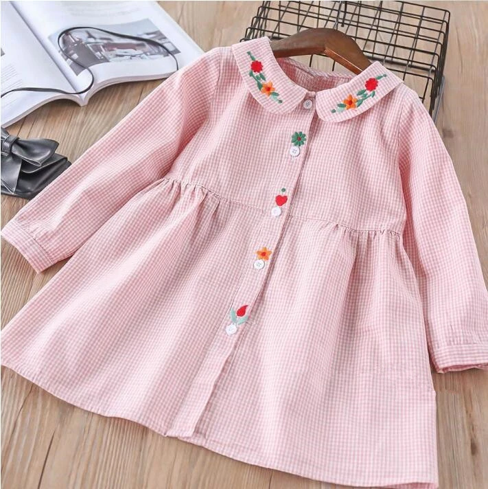 

autumn spring Baby blouse for Girls Shirts long sleeve pink Embroidery Flower peter pan collar Toddler Baby Clothes children