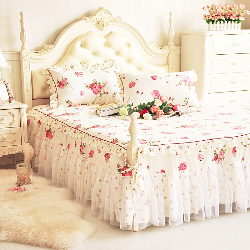 

Twin Full Queen King Cotton bedsheet set Lace Bed Skirt Bed cover fitted sheet Bed set size 90/100/120/140/150/160/180*200CM