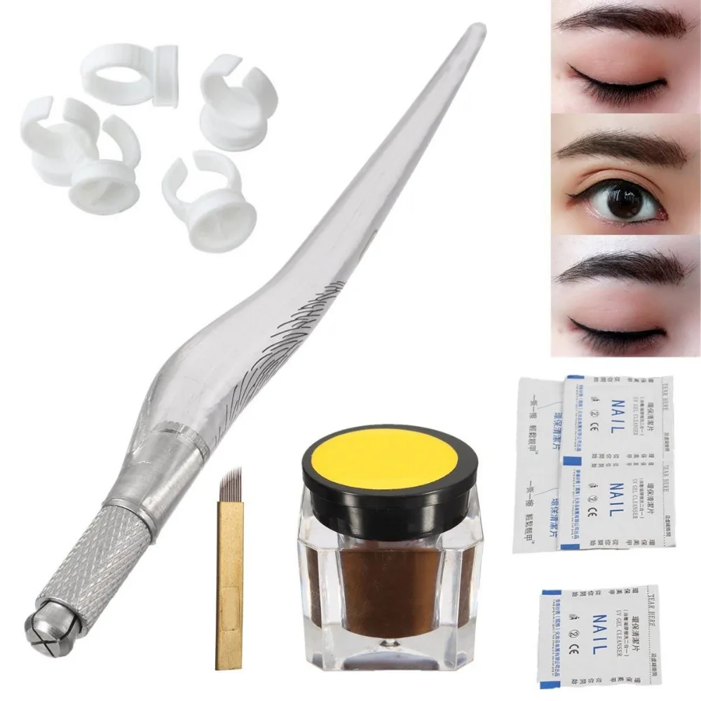 Microblading Tebori ماكياج الوشم والجسم الفن أطقم دليل القلم الحاجب ممارسة الصباغ مجموعة مع 12pin إبرة شفرة الحبر الدائري أدوات