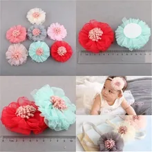 New Arrival 20PCs 75MM Chiffon Fabric Flowers Flatback Toddler Children Girl Hair Jewelry Headband Decoration Floral Stickers