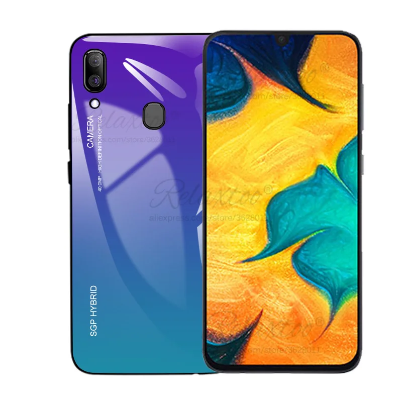 Gradient Purple Градиентный чехол из закаленного стекла для samsung Galaxy A30 A305 чехол для телефона для samsung A30 A 30 SM-A305F Мягкий силиконовый чехол - Цвет: Gradient Purple