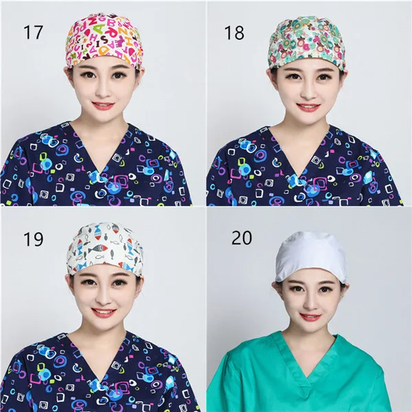 4PCS(Number17-20) 4 шт. больницы Pet Clinic Тыква Кепки доктор человека женщина хирургическая Кепки скраб Кепки поглощают Регулируемый Печати Коротких Волос медсестра скраб Hat - Цвет: 4PCS(Number17-20)
