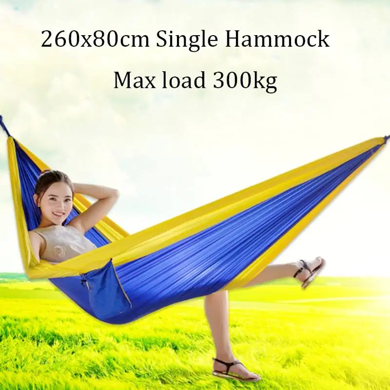 

300kg Load 210T Nylon Hammock Adult Outdoor Backpacking Travel Survival Sleeping Bed Portable With 2 Straps 2 Carabiner