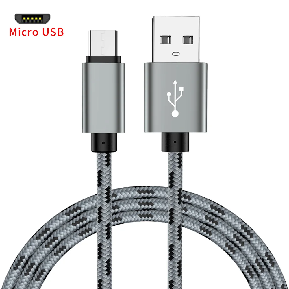 REZ кабель Micro USB 2.4A Быстрая Зарядка Кабель Microusb для samsung Xiaomi huawei htc Tablet Android мобильный телефон USB шнур - Цвет: Серый