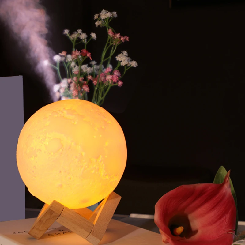 

2 in 1 3D Moon Lamp With Air Humidifier Light Diffuser Aroma Essential Oil USB Humidificador Night Cool Mist Purifier Home Decor