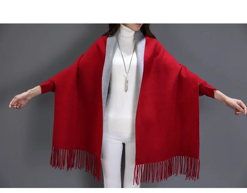 VOHIO одеяло шарф женский имитация кашемира плащ мантия пальто осень зима с рукавом шаль шарф два использования утолщенный