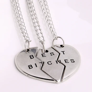 

12Set/Lot Trendy 3PC/Set Best Bitches Broken Heart Pendant Necklace Charm Jewelry Women Friends Friendship Forever Collar Bijoux