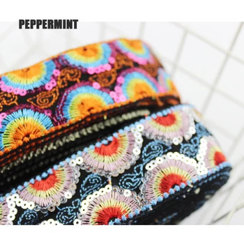 

1yard Ethnic Sequin Embroidered Webbing 3.5cm DIY Handmade Sewing Net Yarn Ribbons Clothing Decorative Lace Trim