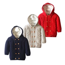 Толстый свитер с капюшоном для детей от 12 месяцев до 4 лет плотный двубортный хлопковый свитер осенне-зимняя детская одежда для мальчиков и девочек