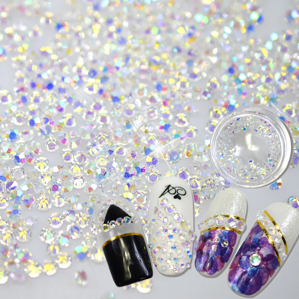 

1 box 120pcs Micro SS3-SS10 AB Rhinestones Nails Crystal Flat Back Shinning Tips Sticker Nail Art Decorations DIY Phone TRNC395