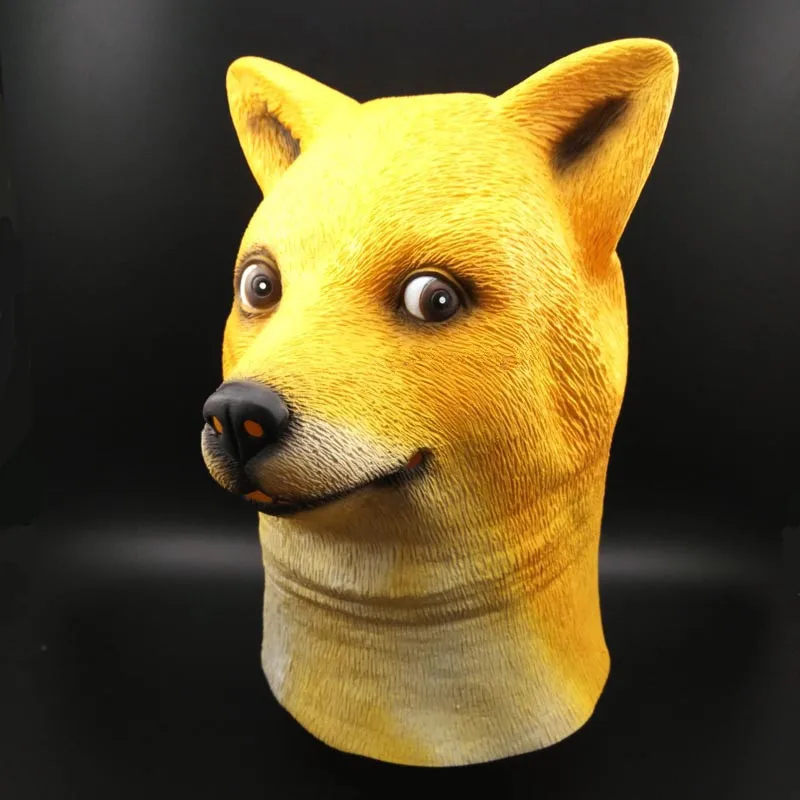 Карнавальный костюм на Хэллоуин, Золотая собака, голова, полное лицо, маска для взрослых, дышащие, маскарадные, вечерние, смешная голова, Doge, 3D латексная маска