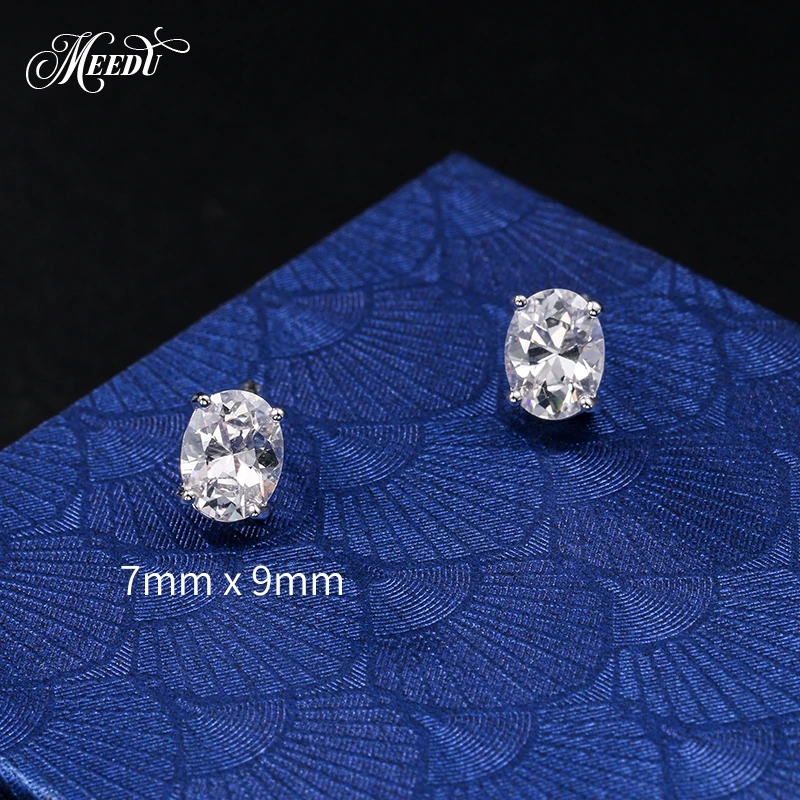 

MEEDU High Quality Sparkling 7mm X 9mm Oval Cubic Zirconia CZ Halo Stud Earrings in Silver / Gold Colors