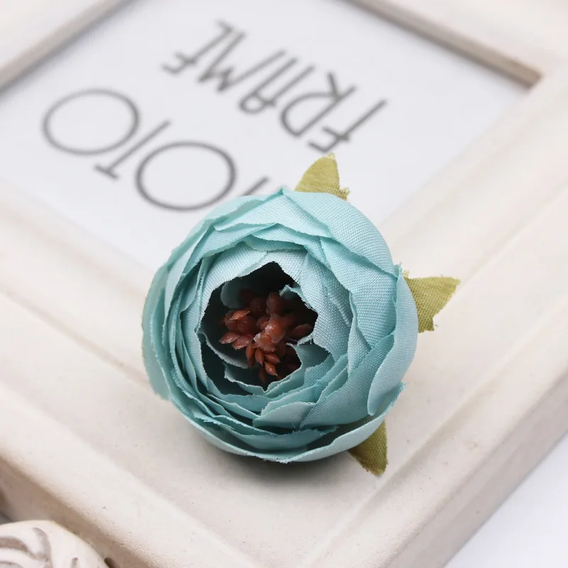 100 шт искусственная чайная роза бутон маленькие пионы и камелии Флорес Цветок голова для свадьбы шар украшения для самодельного изготовления подарки - Цвет: 8