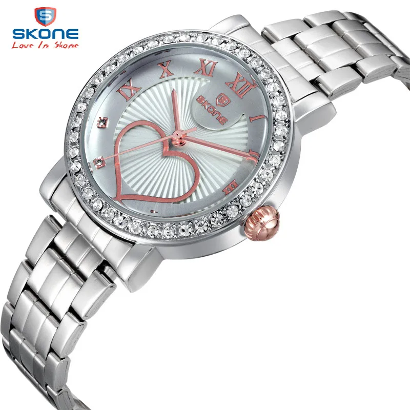 SKONE brand design new fashion rhinstone steel women luxury clock casual elegant classic lady wrist female