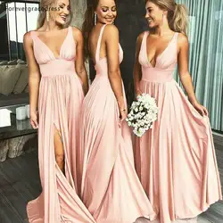 2019 летнее платье подружки невесты трапециевидной формы с v-образным вырезом, шифоновое вечернее платье в деревенском саду, пригласительные