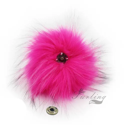 12 шт. пушистый помпон из искусственного меха енота 11 см с кнопкой для шапочки и шапочки, аксессуары для женщин, брелок, ручная сумка, подвески - Цвет: Hot Pink