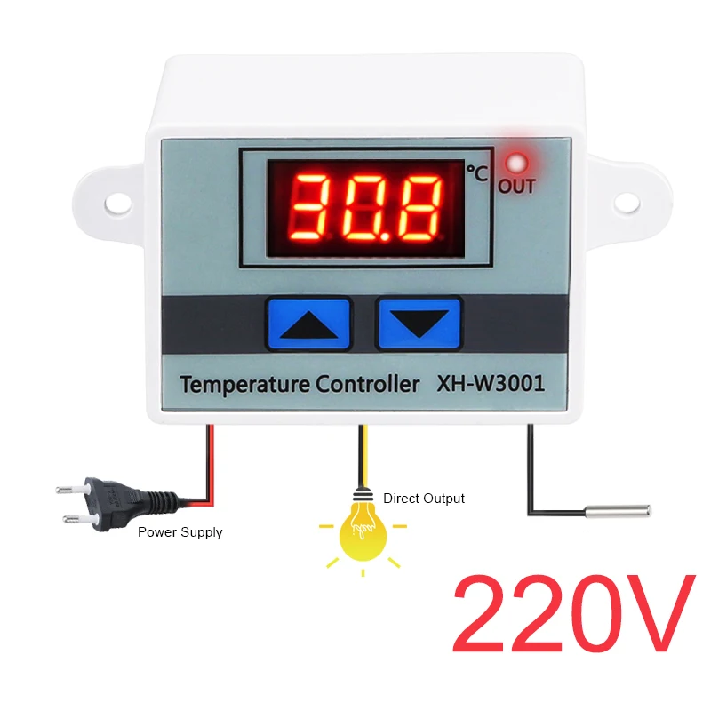 10 А 12 В 24 В 220 В переменного тока цифровой светодиодный регулятор температуры XH-W3001 для инкубатора охлаждающий нагревательный переключатель Термостат NTC датчик - Цвет: 220V