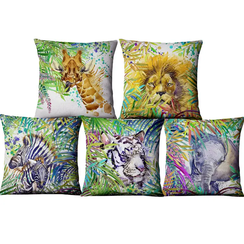 

Animals Watercolor Art Painting Fine Horse Eagle Tig Bear Lion Koala Elephant Giraffe Bird Cushion Cover Sofa Throw Pillow Case