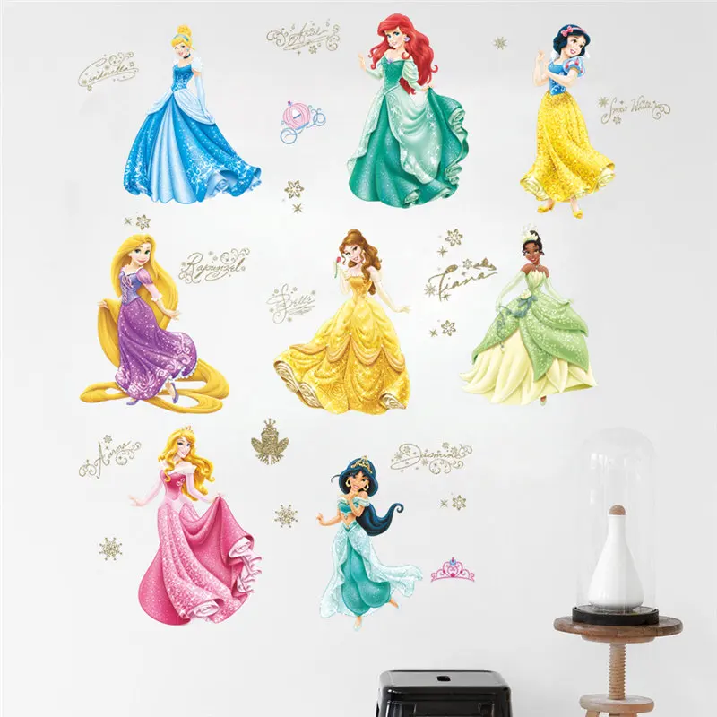 

Cartoon Cinderalle Snow White Princess Wall Stickers For Kids Room Home Decoration Diy Girls Decals Anime Mural Art Movie Poster
