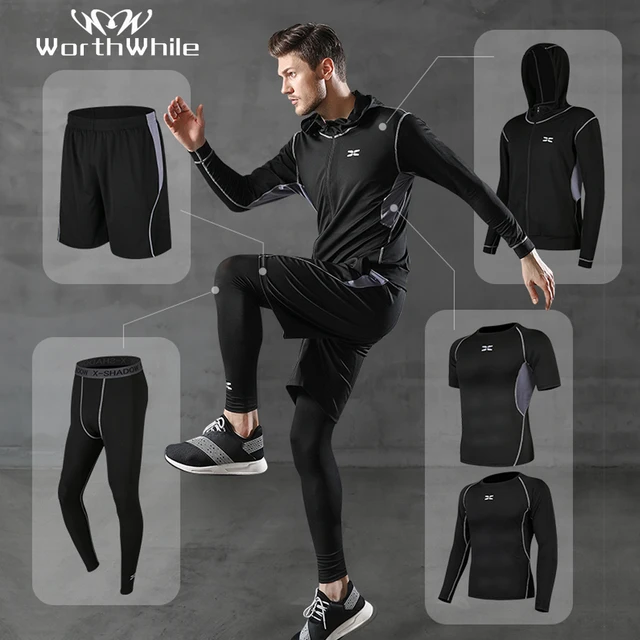 US $26.57 WorthWhile 5 PcsSet Mens Tracksuit Compression Sports Wear for Men Gym Fitness Clothes Running Jo