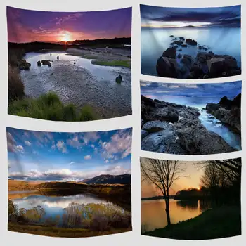 

Beautiful Nature Scenery Illustration Lake Ocean Snow Mountain Print Tapestry Scenery Pattern Wall Decoration Blanket Tapiz