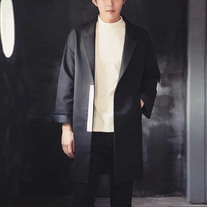 

M-XL! 2018 male medium-long loose thin casual outerwear trend men's vintage clothing overcoat