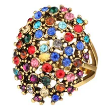 

Fashion Big Colored Crystal Ring Gold Love Engagement Wedding Rings For Women Hot Vintage Bohemian Statement Jewelry Accessories